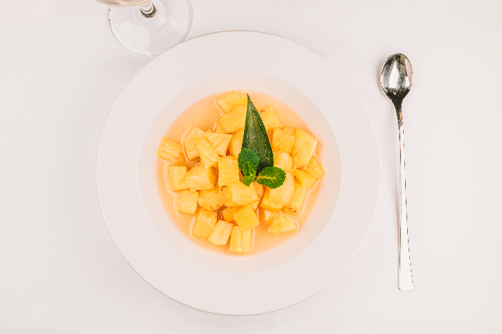Salad of Fresh Pineapple, Infused with Green Tea and Bergamot - Café du Centre
