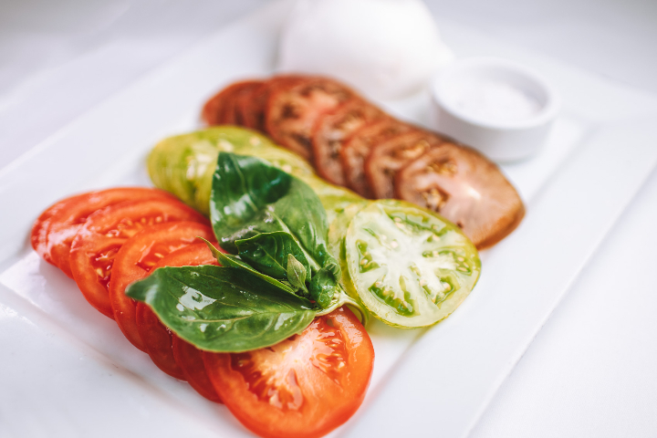 Whole Buffalo Mozzarella with a Trio of Fresh Tomatoes - Café du Centre