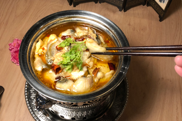 122. Boiled Fillet of Sea Bass in Chilli Sauce with Sichuan Pepper - La Baguette d'Or