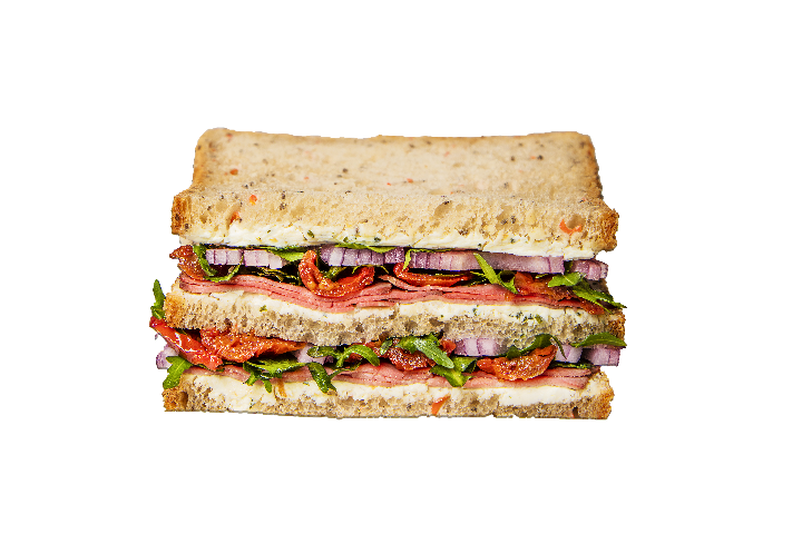 Brown Sliced Bread with Pastrami and Arugula - Pouly - Mail