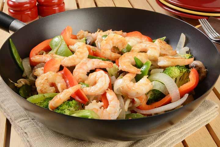Shrimps with vegetables / with white rice - Crazy Fish