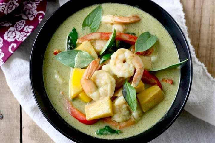Green curry shrimps / with white rice - Crazy Fish