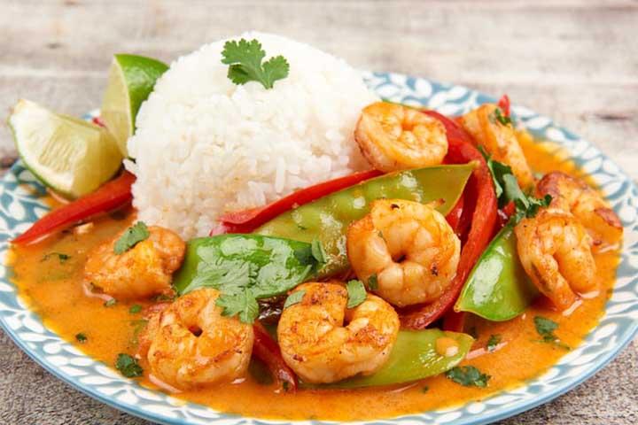 Red curry shrimps / with white rice - Crazy Fish