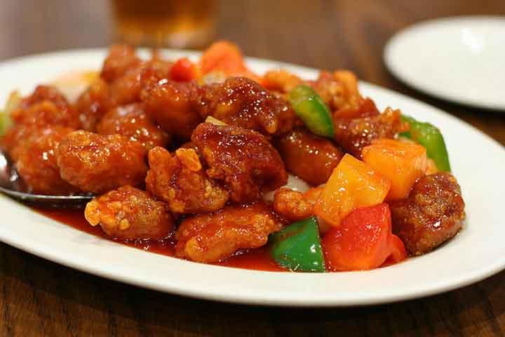 Sweet-sour Chicken with white rice - Crazy Fish