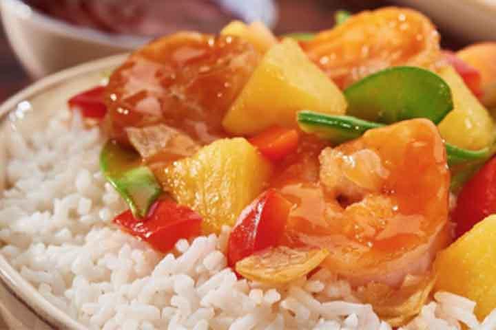 Sweet&Sour Shrimp with white rice - Crazy Fish