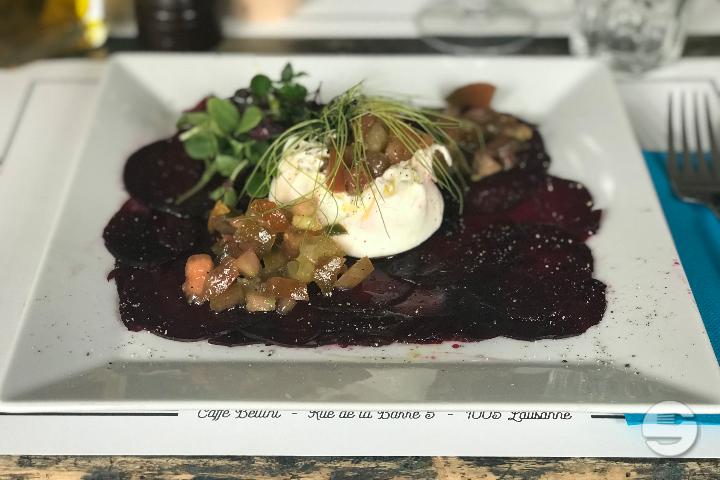 Burrata, beet carpaccio, cresson tomato - Caffè Bellini - Lunch *