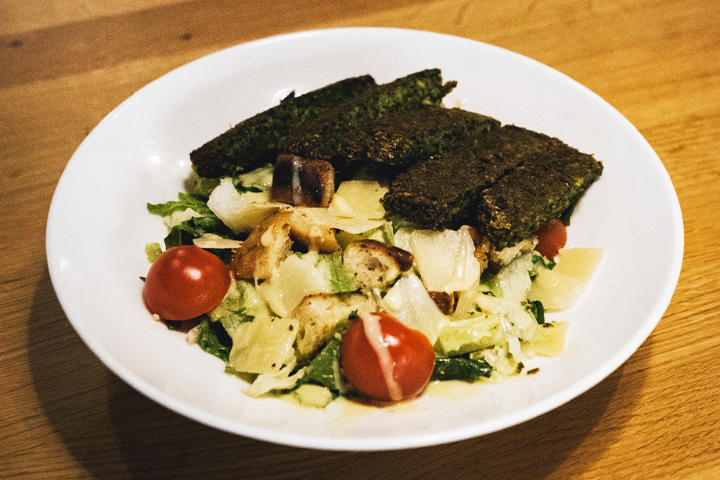 Caesar Salad with Spinach Falafel Patty - Burgermeister