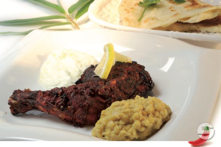 402. Tandoor chicken leg with lentil curry & Reita with flatbread - Asia Number One