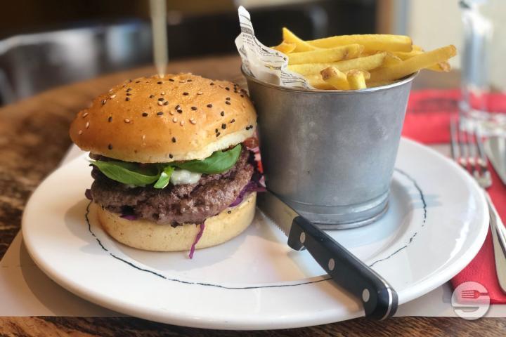 Blue Cheese Burger with French Fries - Restaurant Cheyenne