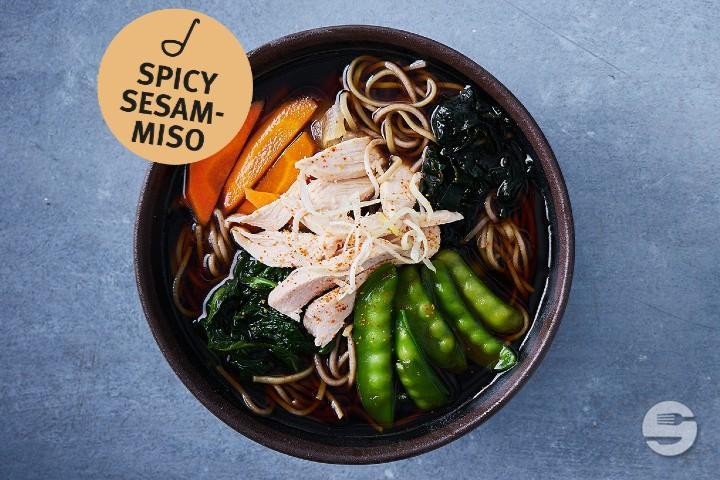 Chicken Spicy Miso Sesame with soba Noodles - Yooji's Winterthur