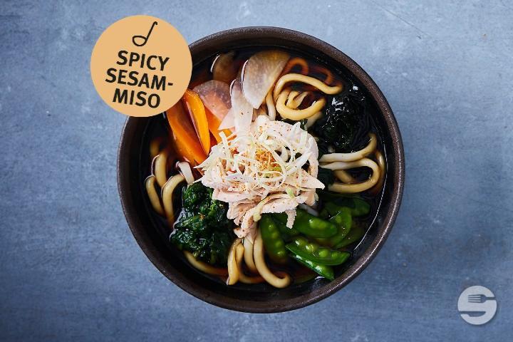 Chicken Spicy Miso Sesame with udon Noodles - Yooji's Winterthur