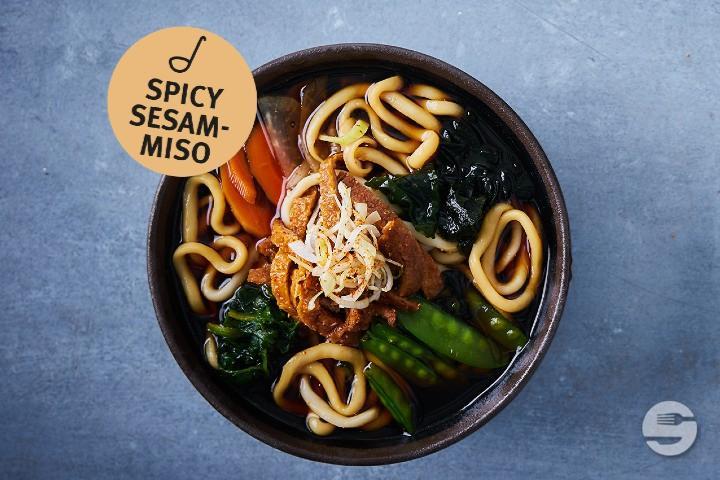 Tofu Spicy Miso Sesame with udon Noodles - Yooji's Winterthur