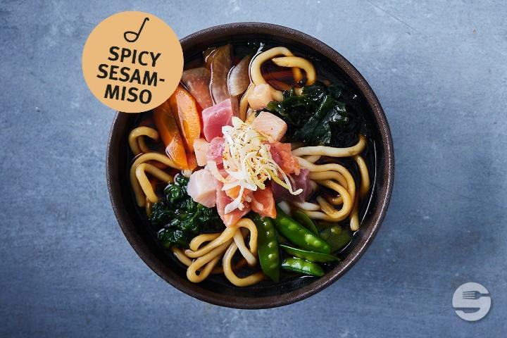 Fish Spicy Miso Sesame with udon Noodles - Yooji's Winterthur