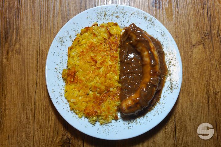 Veal Bratwurst with Onion Sauce and Roesti - Orsini