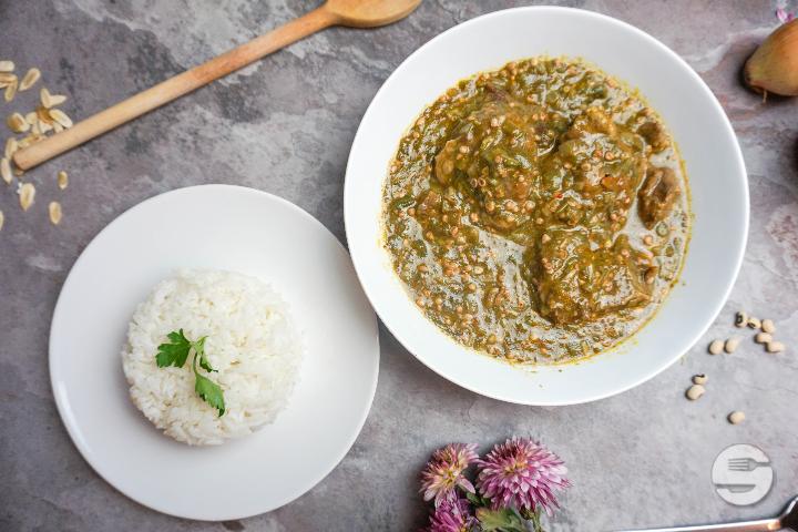Okra Soup Beef with Rice - Africana