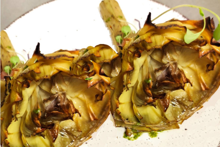 Arichauts grillés à la romaine, huile d'olive esxtravierge aux herbes - SEPPIA Bistro