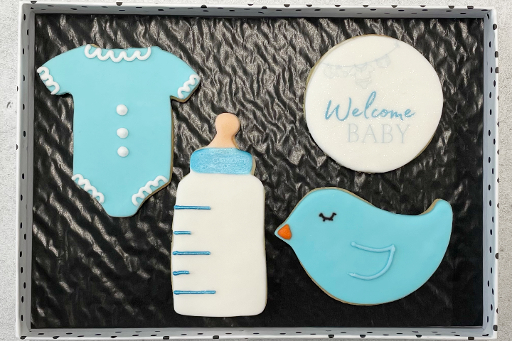 Boîte de biscuits Welcome Baby bleu - Royaume MELAZIC Lausanne