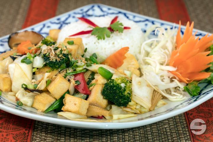 60. Pad Pak Roam Kung - Oy Isan Thai Food