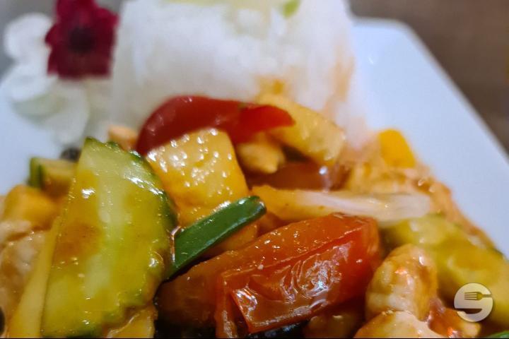 Dish with Sweet and Sour Sauce and Fresh Pineapple - Le 888