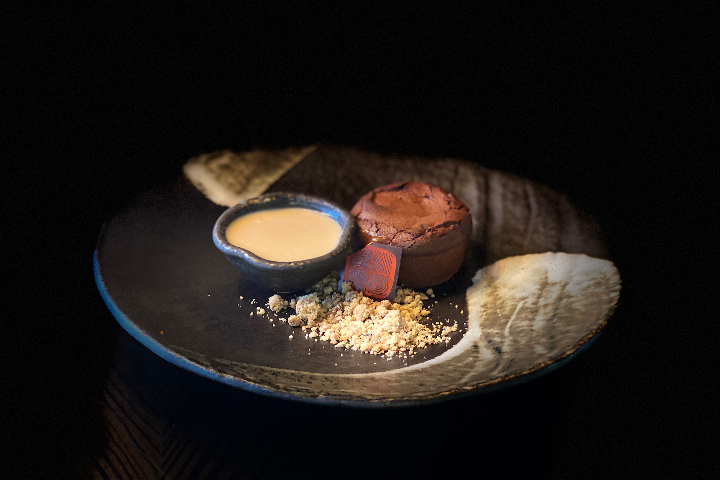Dark Chocolate Fondant with Miso caramel Coconut Sauce - HATO - fine asian cuisine