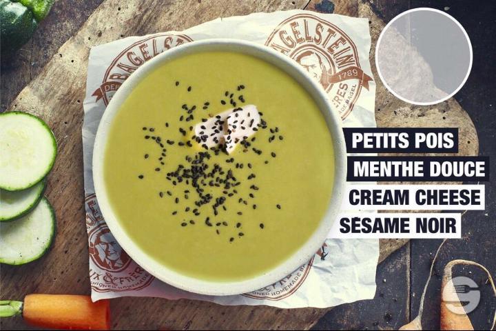 Pea Sweet Mint Cream Cheese Black Sesame Soup - Bagelstein