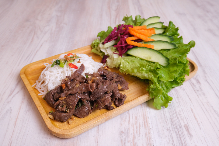 DIY rice pancakes with lemon grass beef - Bamee Bistro