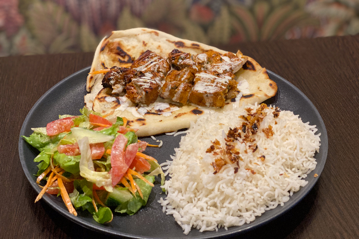 Chicken Shashlic Platter with rice, naan & salad - Falaque