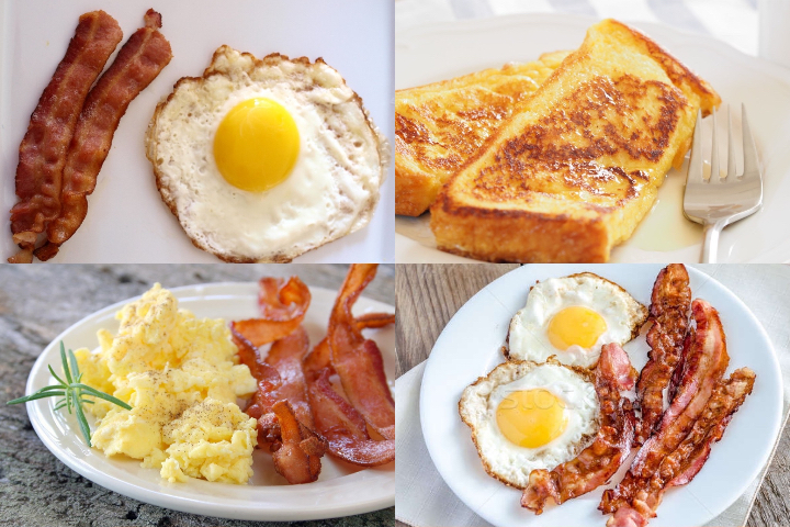 Petit déjeuner : 2 œufs au plat+ bacon+ pain perdu - Tout Simplement