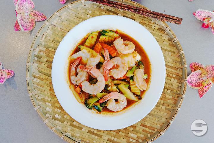 Crevettes à la sauce basilic - OliMy Le Mont