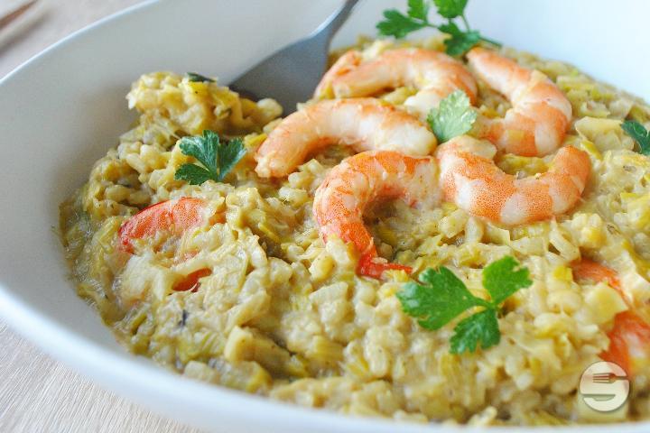 Risotto crème de basilic et Crevettes - Hotel de Commune