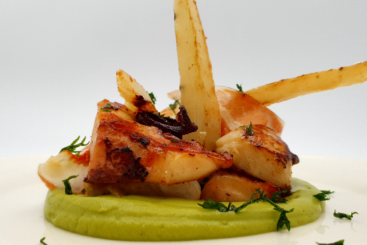 Polpo e Capesante, Guanciale di Rinaldo, Crema di Cavolfiori e Scorzanera - Vicolo39