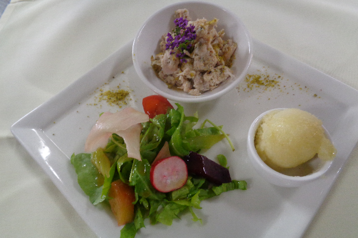Rillettes de lapin aux pistchaches salées et poivre vert, granité de pommes - Hôtel de la Paix