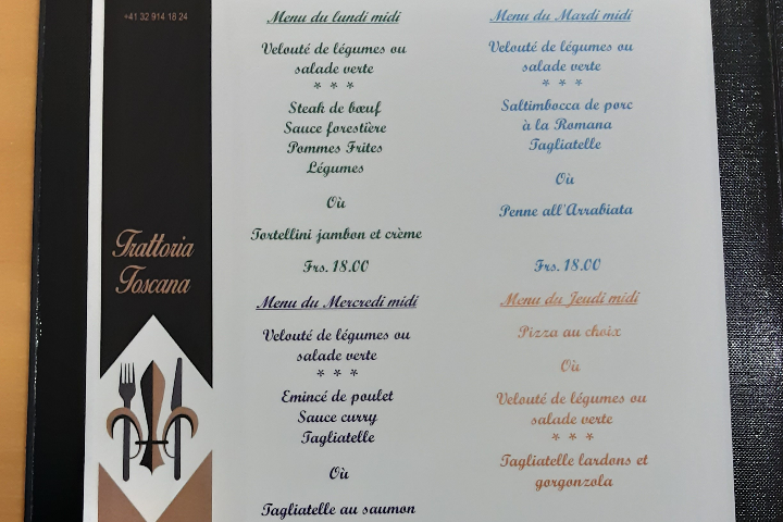 Menu du mardi midi - Trattoria Toscana