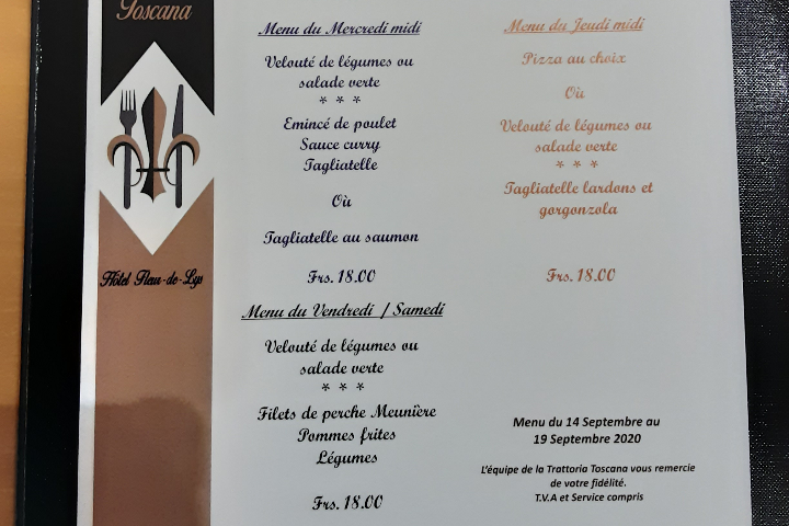 Menu du mercredi midi - Trattoria Toscana