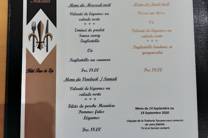 Menu du jeudi midi - Trattoria Toscana
