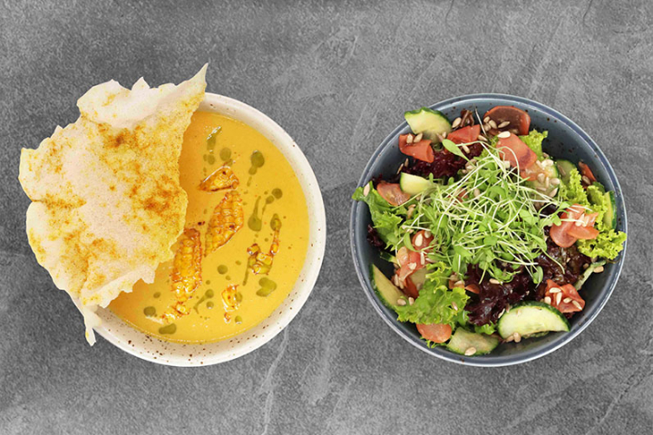 CORN CURRY SOUP & SIDE SALAD - Beetnut