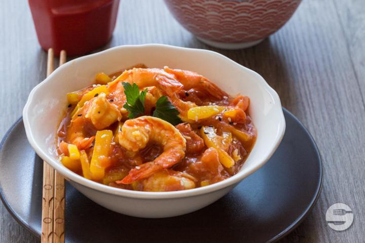260. Shrimps in Black Pepper Sauce on Slate - Le Lotus