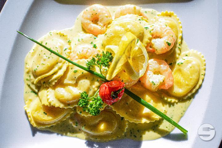 Ricotta Dumplings, Lemon Vodka and Gambas - La Rive Morges