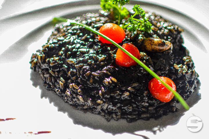 Risotto with Cuttlefish Ink and Shrimps - La Rive Morges