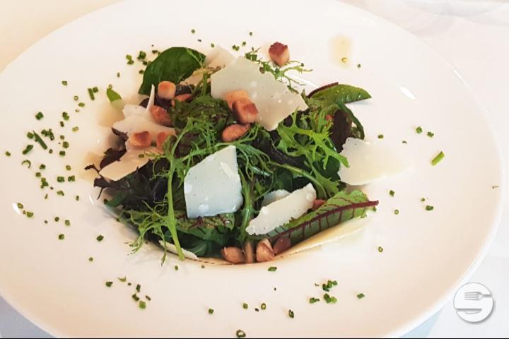 Green Salad and Sliced of Parmesan Cheese - Café des Banques