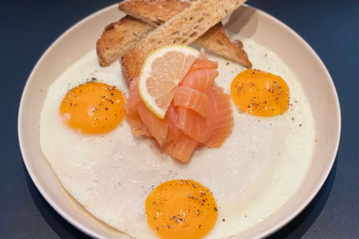 Fried Eggs on Pancake - White Rabbit Brunch & Co