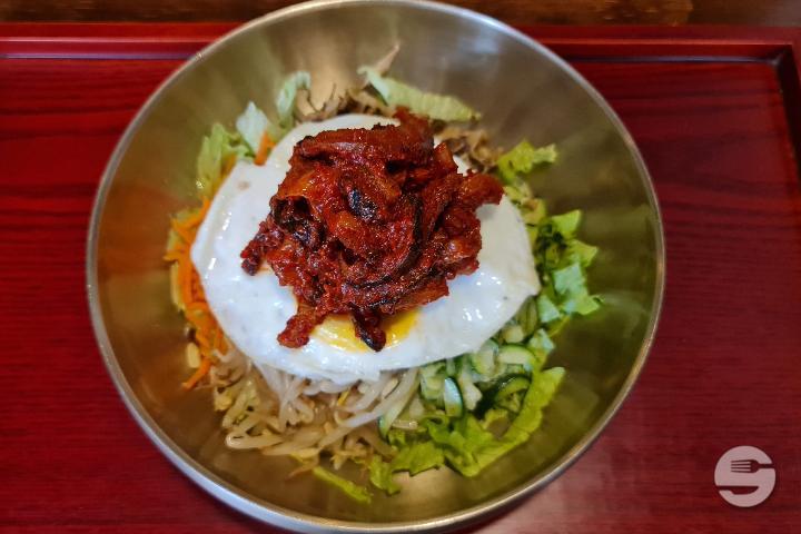 Bibimbap with Vegetables & Small Octopuses & Mushrooms - Kimchi