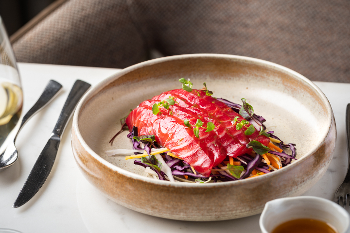 Marinated Salmon Filet, Beetroot, Seasonal Vegetables, Citrus Dressing - Livingroom by The Ritz-Carlton