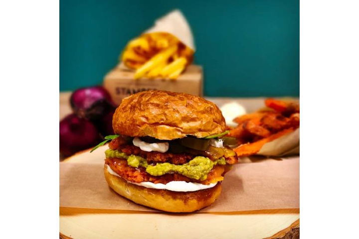 Plant Based Cheddar Burger - STAMPED Burgers & Fries