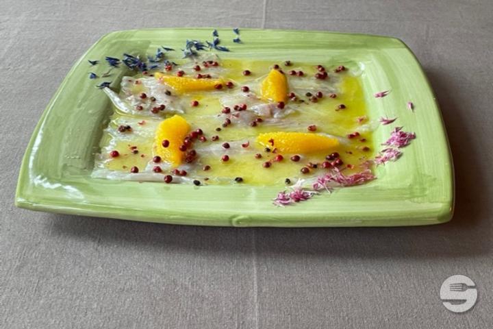 Carpaccio de Loup de Mer orange et poivre rose - Il Mirtillo