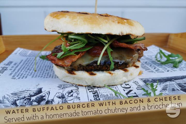 Water Buffalo Burger with Bacon and Cheese - South Africa Grill