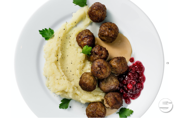 KÖTTBULLAR Swedish Meatballs with potatoes, cream sauce and cranberries - IKEA Restaurant Pratteln