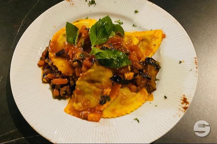 Mezze-Lune with Aubergines - Pasta d'Oro