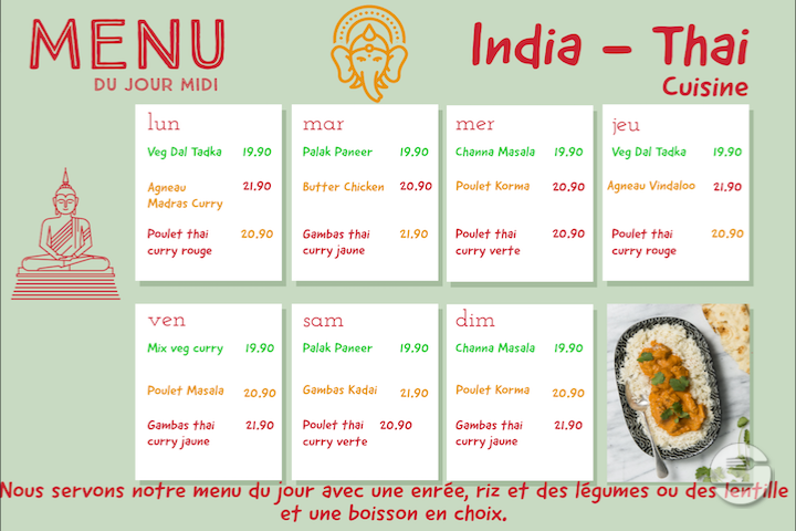 Dish of the Day - India + Thaï Cuisine