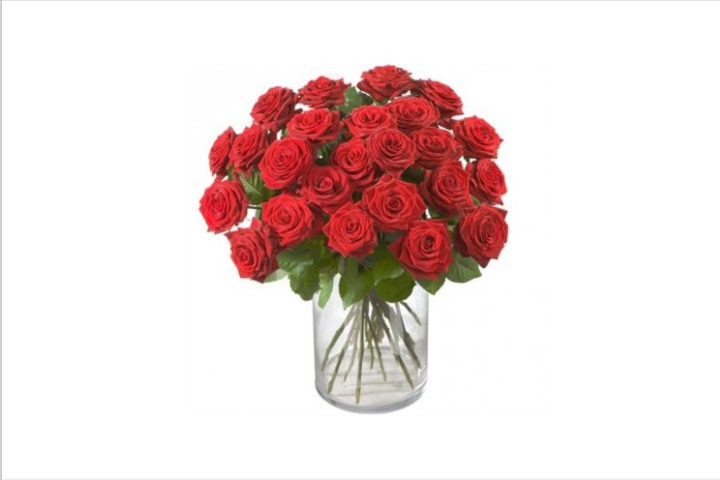 24 roses rouges avec verdure
